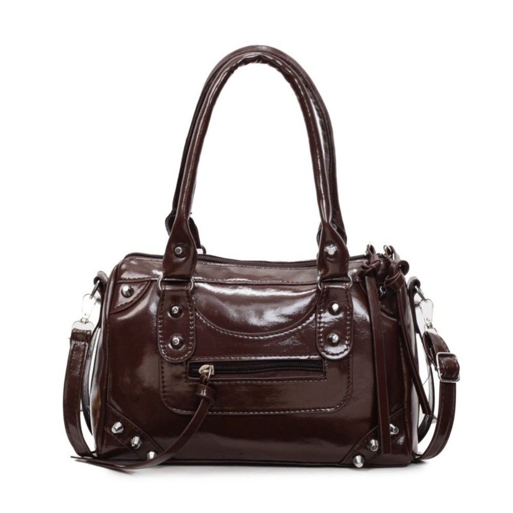 Top Handle Patent Bag - 패션 리벳 베개 모양 가방 대용량