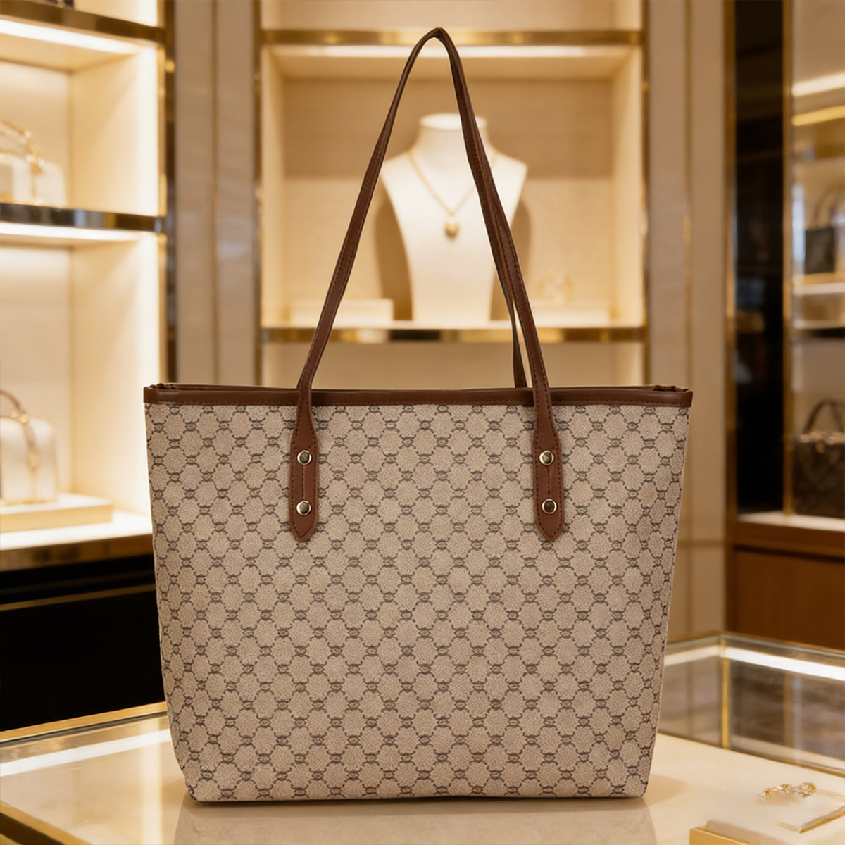 Tote Bag Leather Monogram - 럭셔리 빈티지 여성 토트백 모노그램 프린트