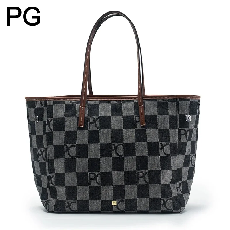 Tote Bag Leather Monogram - PG 체커보드 모노그램 토트백 여성용 대용량
