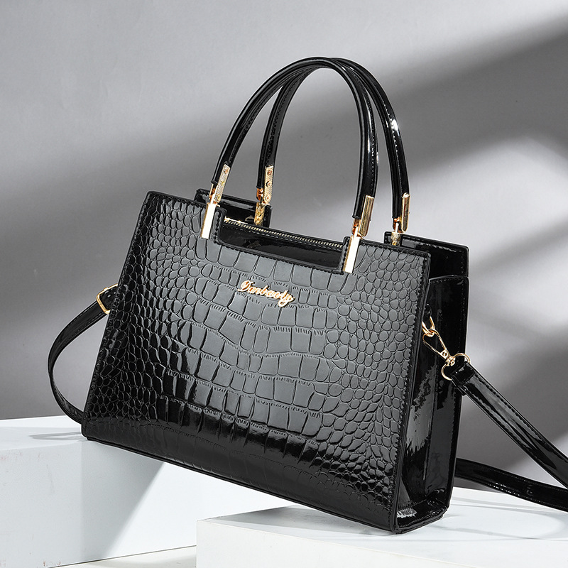 Top Handle Patent Bag - 악어 엠보싱 토트백, 페이턴트 가죽 솔리드