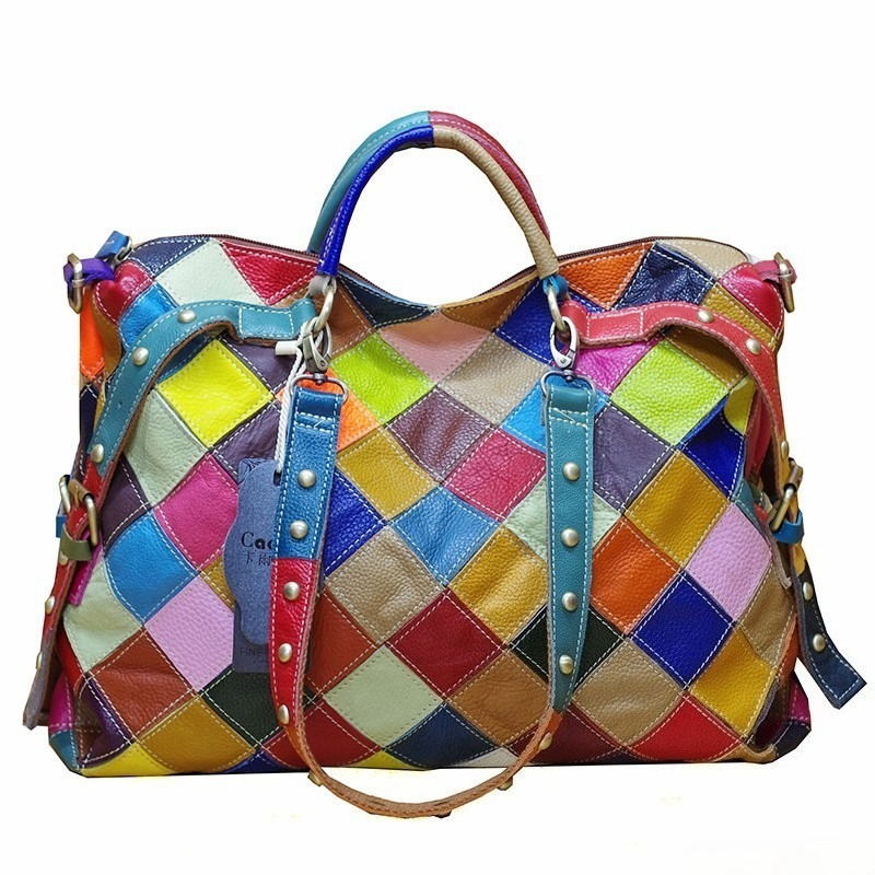 Luxury Bags Everyday - 여성용 숄더백, 최고급 가죽, 컬러 블록,