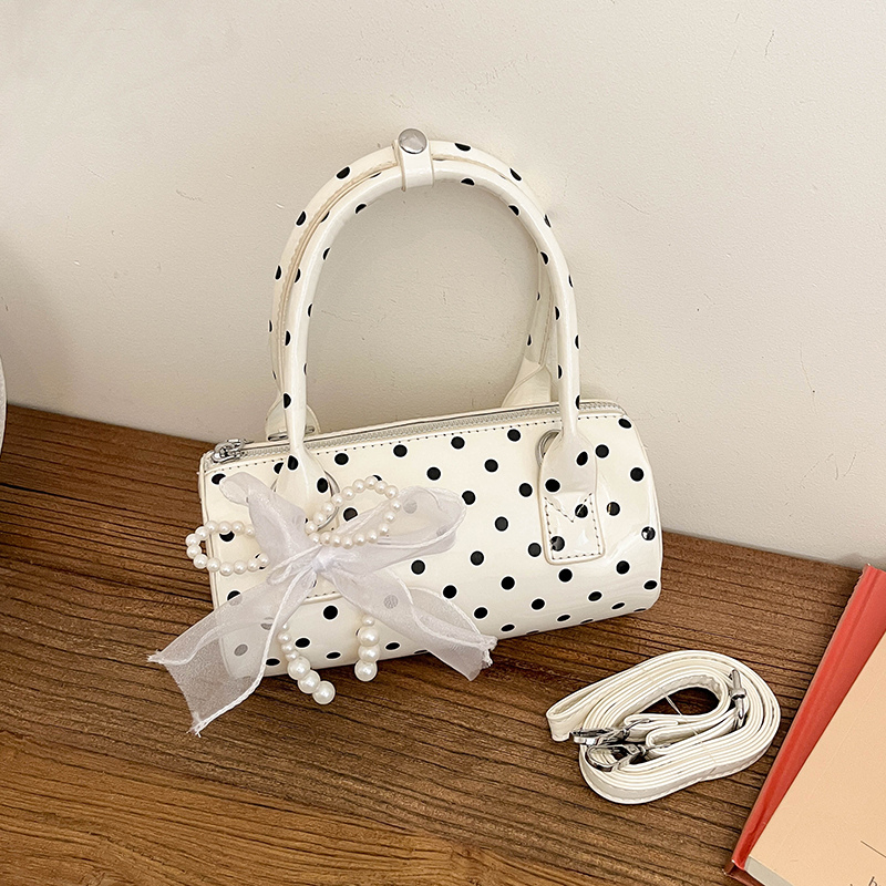 Top Handle Patent Bag - 한국식 폴카 도트 미니 핸드백 귀여운