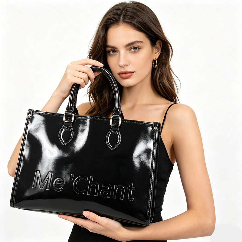 여성용 블랙 광택 에나멜 PU 가죽 토트백, 구조적인  - Top Handle Patent Bag 리뷰 및 가격