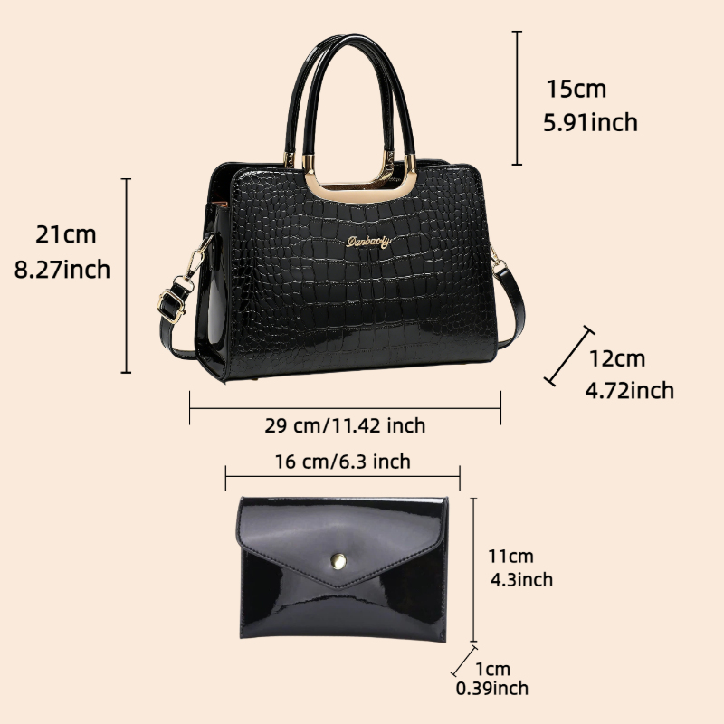 2피스 여성용 매칭 백 세트, 크로커다일 프린트 에나멜 - Top Handle Patent Bag 리뷰 및 가격