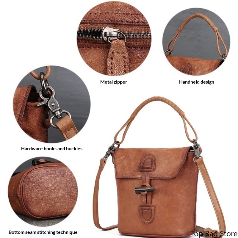 여성용 빈티지 버킷백, 천연 가죽 숄더백, 탑 그레인  - Luxury Bags Everyday 리뷰 및 가격
