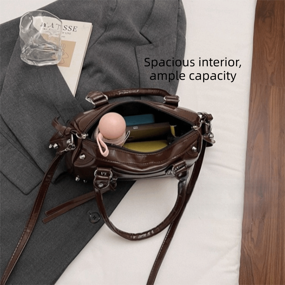 패션 리벳 베개 모양 가방 에나멜 가죽 지퍼 싱글 숄더 - Top Handle Patent Bag 리뷰 및 가격