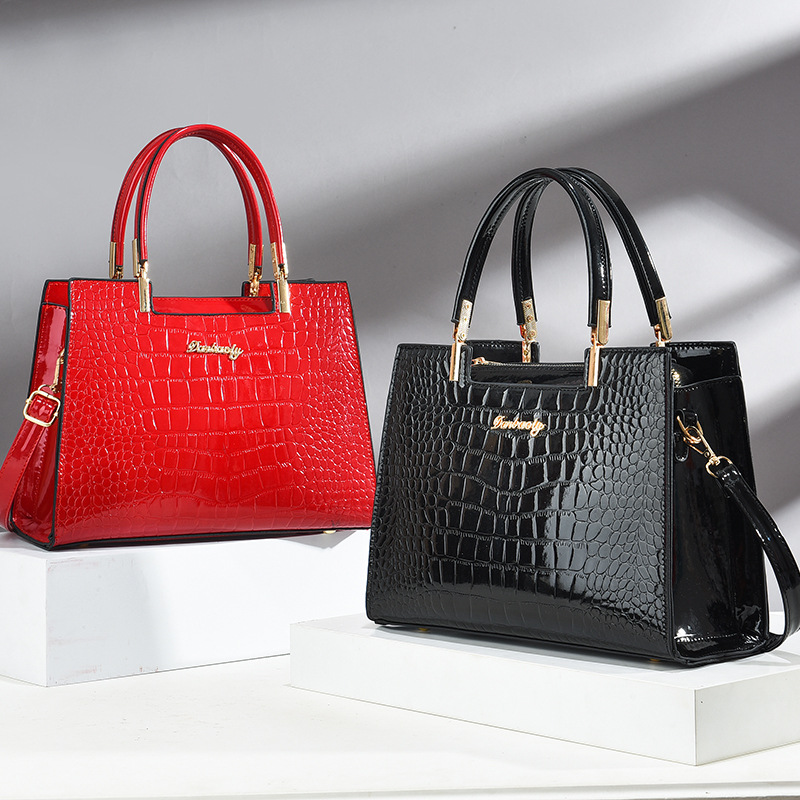 악어 엠보싱 토트백, 페이턴트 가죽 솔리드 컬러 탑 핸 - Top Handle Patent Bag 리뷰 및 가격
