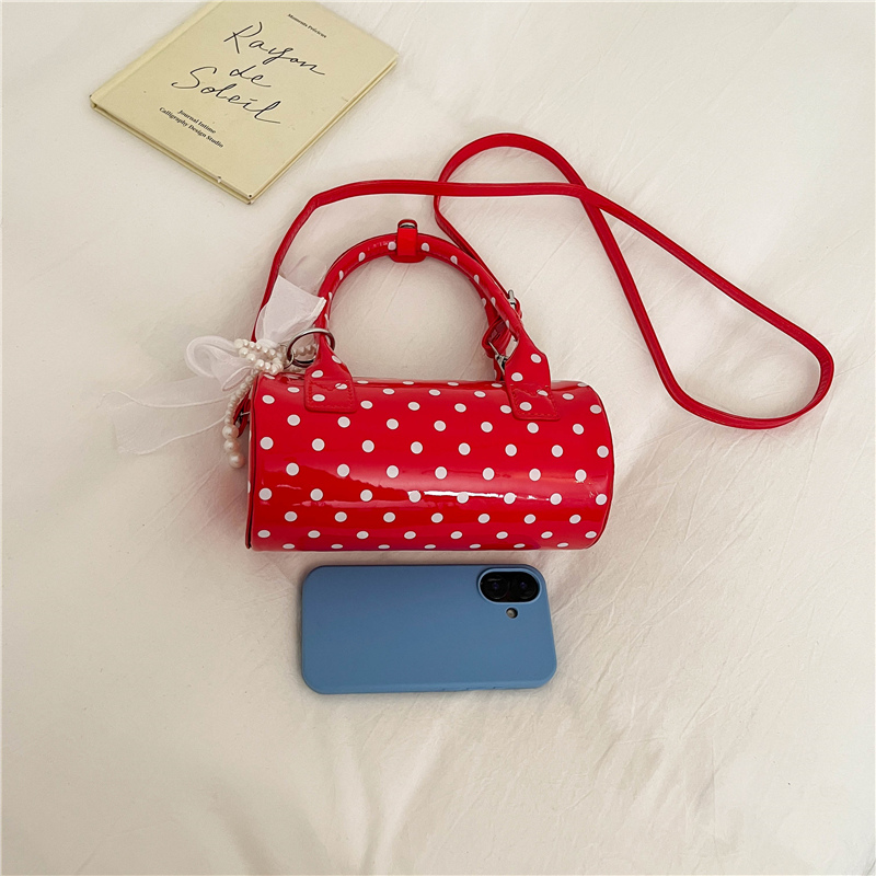 한국식 폴카 도트 미니 핸드백 귀여운 리본 진주 장식  - Top Handle Patent Bag 리뷰 및 가격